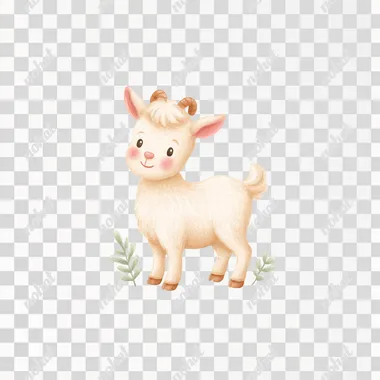 PNG Whimsical Watercolor Nursery Illustration of a Smiling White Goat PNG Whimsical Watercolor Nursery Illustration of a Smiling White Goat