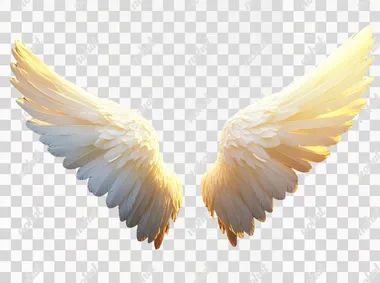 PNG White angel wings with golden glow in ethereal, dreamy 3D style PNG White angel wings with golden glow in ethereal, dreamy 3D style