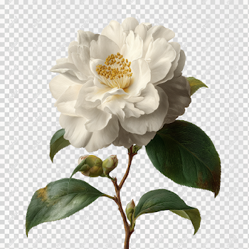 PNG White Camellia Flower Botanical Illustration