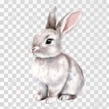 PNG White Rabbit in Watercolor on Checkered Surface for Home Decor Use