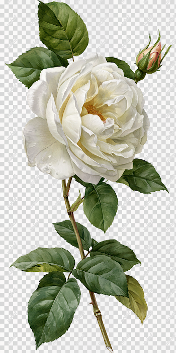 PNG White Rose Branch Illustration