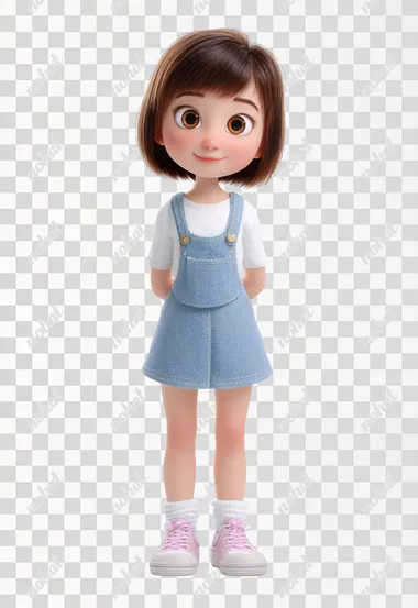 PNG Wholesome 3D Cartoon Girl in Denim Dress PNG Wholesome 3D Cartoon Girl in Denim Dress