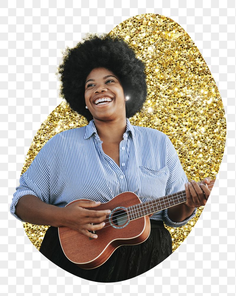 Png woman playing ukulele badge | Free PNG - rawpixel
