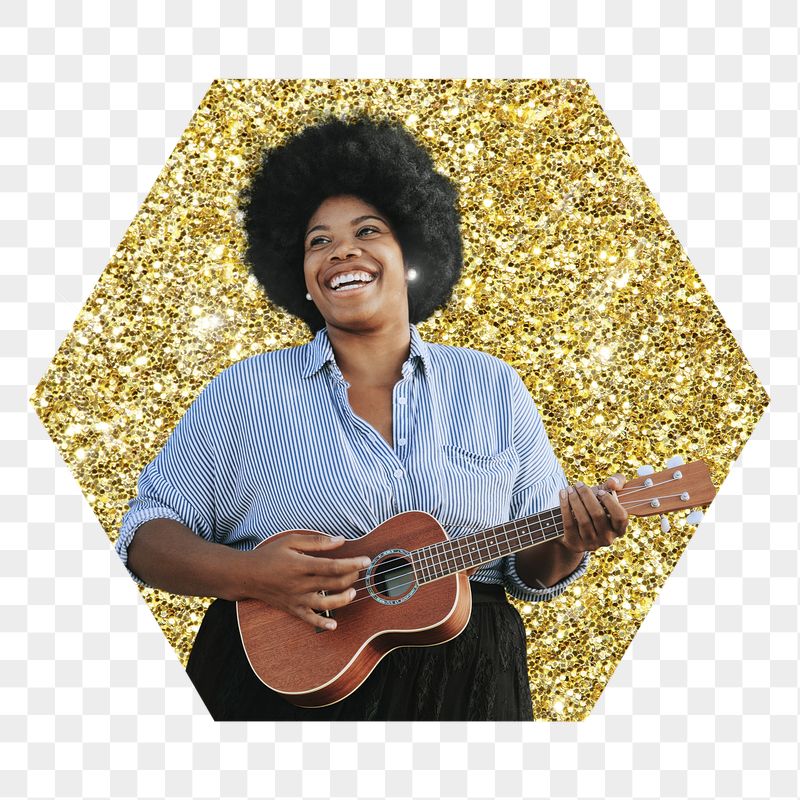 Png woman playing ukulele badge | Free PNG - rawpixel