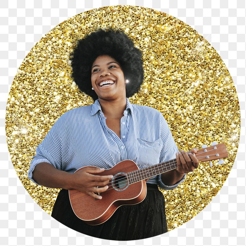Png woman playing ukulele badge | Free PNG - rawpixel
