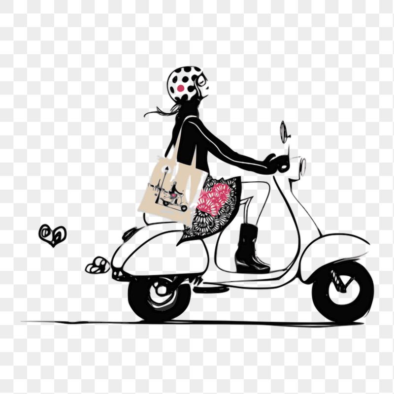 Png woman riding scooter sticker, | Free PNG - rawpixel