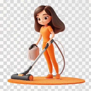 PNG Woman Vacuuming Carpet in Living Room - Cute 3D Illustration PNG Woman Vacuuming Carpet in Living Room - Cute 3D Illustration