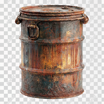 PNG Worn Rusted Oil Drum on White Background