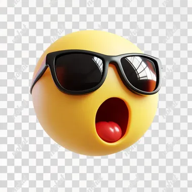 PNG Yellow ball emoji with sunglasses and tongue, minimalist 3D style. PNG Yellow ball emoji with sunglasses and tongue, minimalist 3D style.