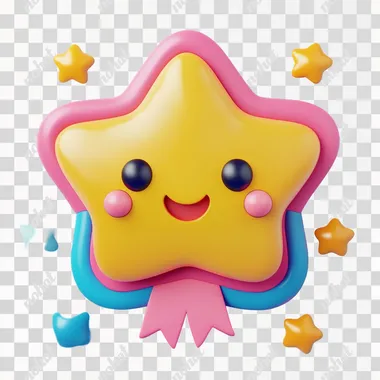 PNG Yellow Star Icon with Blue Eyes and Pink Ribbon for Cute UI Design PNG Yellow Star Icon with Blue Eyes and Pink Ribbon for Cute UI Design