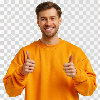 PNG Young Caucasian Man Thumbs Up in Orange Sweatshirt