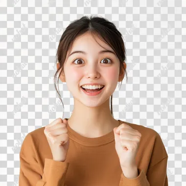 PNG Young Japanese woman smiling enthusiastically in casual outfit outdoors