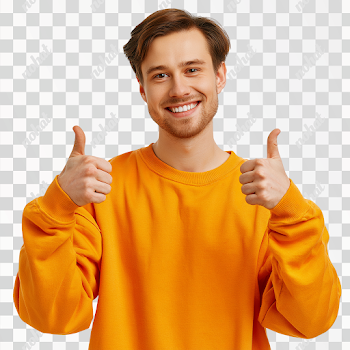PNG Young Man in Orange Sweatshirt Giving Thumbs Up