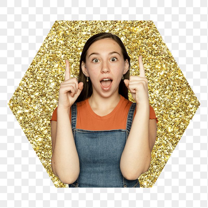 Png young woman pointing up badge | Free PNG - rawpixel