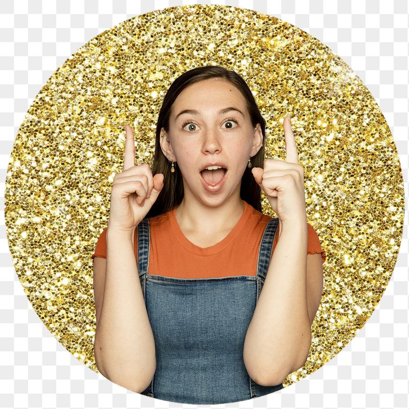 Png young woman pointing up badge | Free PNG - rawpixel