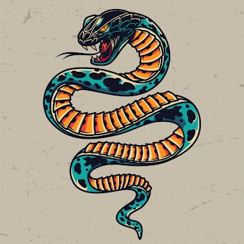 Poisonous snake colorful tattoo concept Free Vector