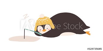 Polar animal sleeping at fishing vector flat illustration