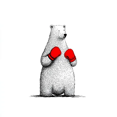 Polar Bear in Boxing Gloves - Black and White Line Drawing Polar Bear in Boxing Gloves - Black and White Line Drawing