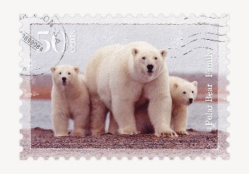 Polar bear postage stamp, animal | Free PSD - rawpixel