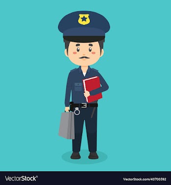 police character standing with file and briefcase