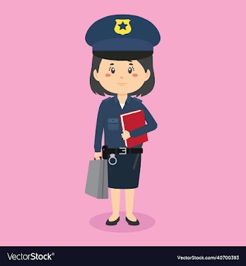 police character standing with file and briefcase