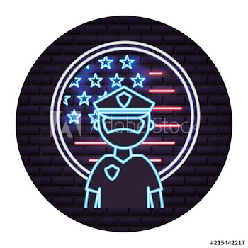 police man american flag labor day neon