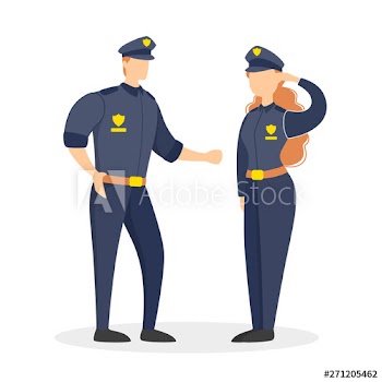 Police office couple in the uniform standing