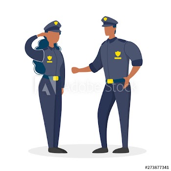 Police office couple in the uniform standing