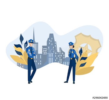 Police office couple in the uniform standing