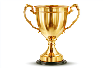 Polished Gold Trophy Cup on White Background