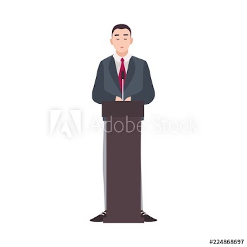 Politician, government worker, presidential candidate standing on rostrum and making public speech