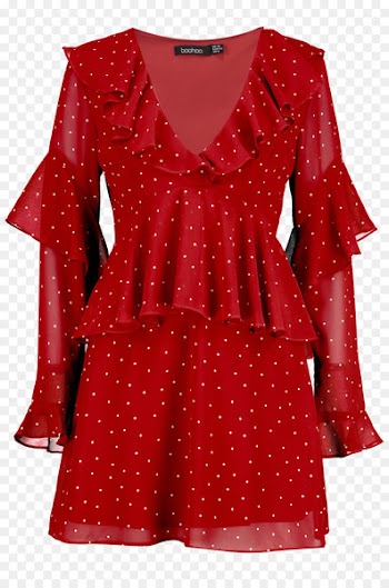Polka Dot, Dress, Sleeve, Clothing, Red PNG