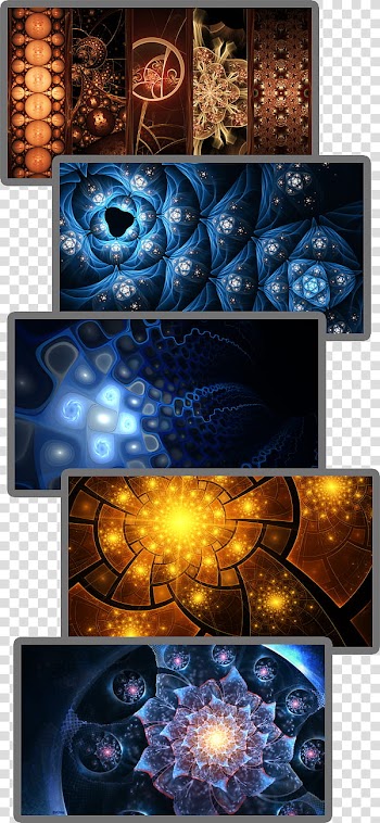 Polled flame, three blue and two brown abstract artworks transparent background PNG clipart
