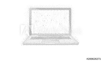 Polygon laptop with blockchain technology peer to peer network isolated on white background