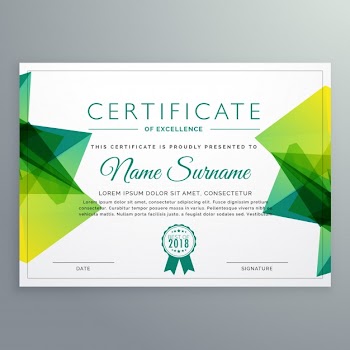 Polygonal green achievement certificate template Free Vector