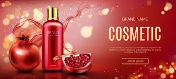 Pomegranate cosmetic bottle banner Free Vector