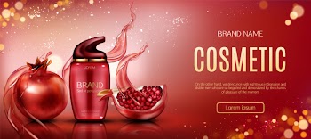 Pomegranate cosmetic bottle beauty banner Free Vector
