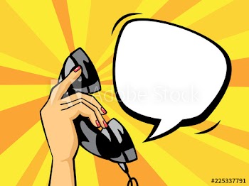 Pop art hand holding black phone handset