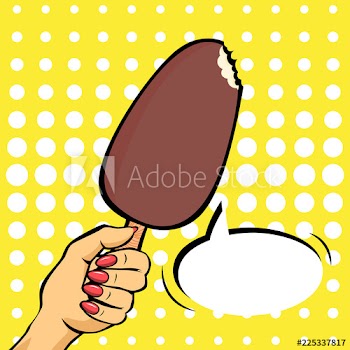 Pop art hand holding chocolate ice cream