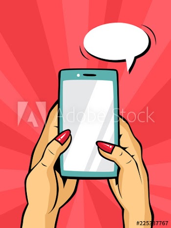 Pop art hand holding smartphone comic style