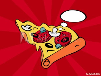 Pop art pizza slice on red background