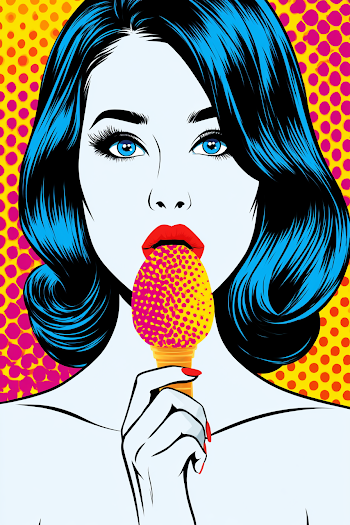 Pop Art Woman Enjoying Ice Cream