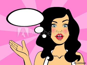 Pop art woman talking using speech bubble