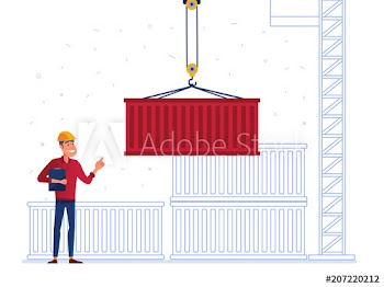 Port warehouse worker is receiving the container