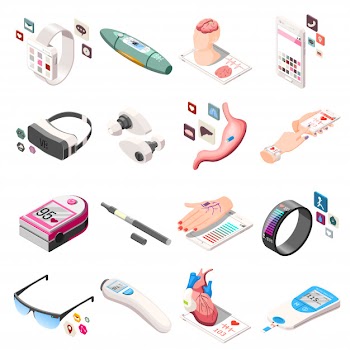 Portable electronics isometric icons Free Vector