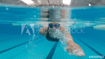 Portrait athletic female swimmer swimming underwater
