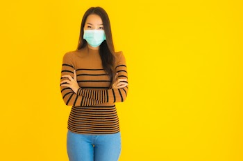 Portrait beautiful young asian woman with mask in many action for protect from coronavirus or covid19 Free Photo