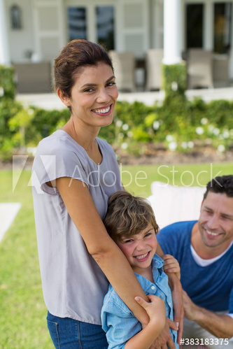 Portrait happy family on patio