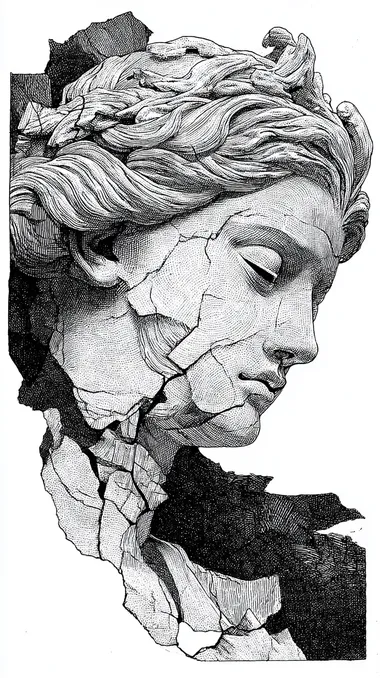 Portrait of a Cracked Greek Goddess Statue Portrait of a Cracked Greek Goddess Statue
