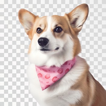 Portrait of a pembroke welsh corgi dog wearing pink bandana tie